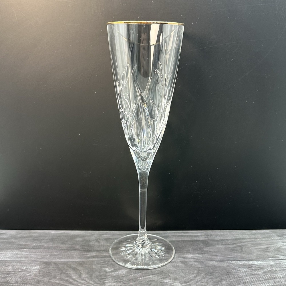 Cristal d'Arques-Durand 8 5/8" Tall‎ Gold Rim Cassandra Crystal Flute Glass